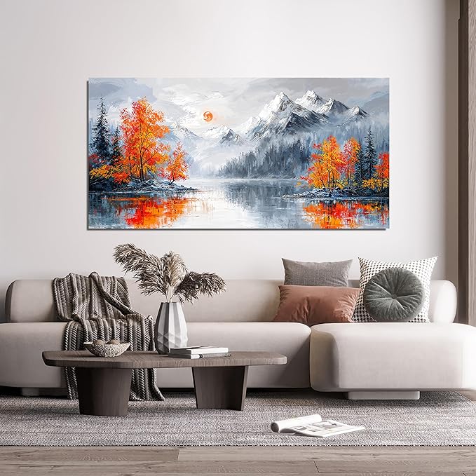 Canvas Wall Art Decor Wall Art Pictures for Living Room Artwork for Walls Large Vintage Forest Wall Art Prints Canvas Art Wall Decor Landscape Mountain Wall Art Bedroom Home Aesthetic Art Decor 24" X 48"