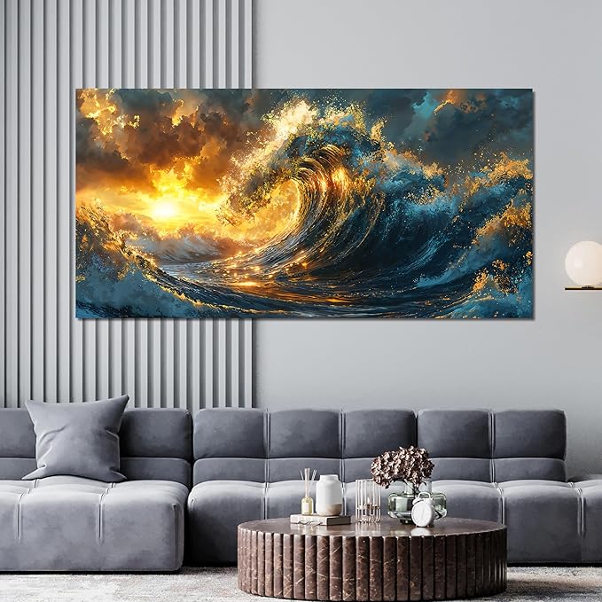 Canvas Wall Art Decor Sunshine Wave Canvas Wall Art For Living Room Decor Oversized Gold Modern Abstract Aesthetics Wall Art Decor Canvas Prints Artwork For Bedroom Office Wall Decor 29 X 58 Inch