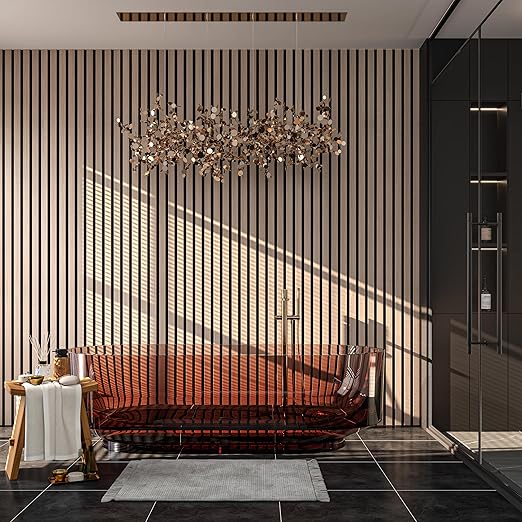 94" L x 24" W Acoustic Wood Wall Paneling, Decorative Sound Proof Panels for and Ceilings, 3D Slat Panels, Wood Slat Panels (Set of 10) (Light Cold Oak.)