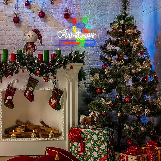 Merry Christmas Neon Sign for Wall Decor USB Powered LED Christmas Gift Loading Neon Light for Xmas Party Home Bar Club Shop Window