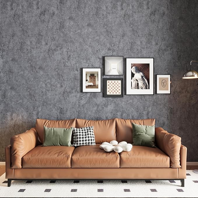 31"×157" Big Roll Extra Wide Thick Dark Blue Grey Concrete Wallpaper Peel and Stick Waterproof Glossy Gray Concrete Contact Paper Vinyl Adhesive Cement Sticker for Bedroom Living Room Walls