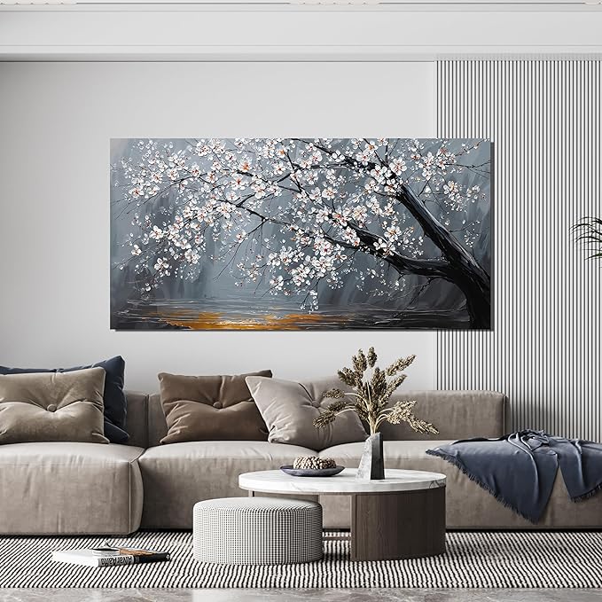 Large Canvas Wall Art Decor Black And White Floral Wall Art Pictures For Living Room Bedroom Office Decor Modern Botanical Wall Art Prints Art Work For Floral Wall Decor 24"X 48" Artwork For Walls