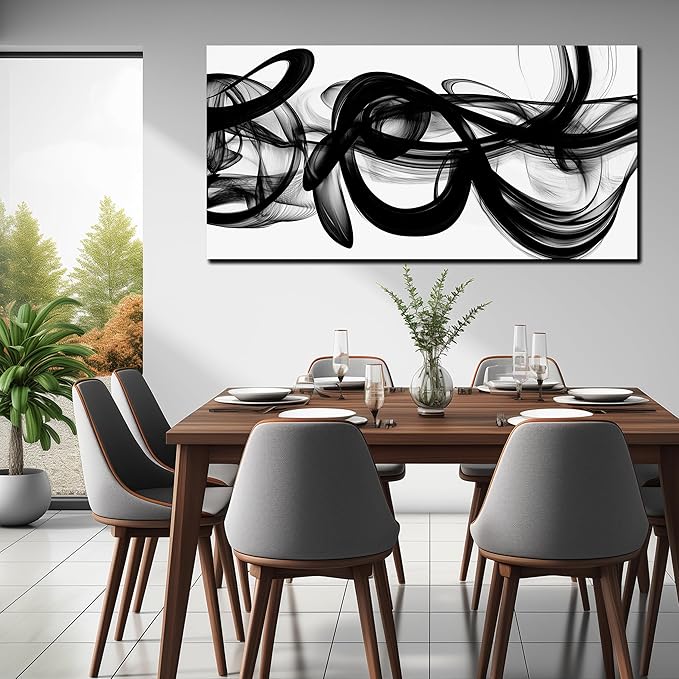 Abstract Canvas Wall Art for Living Large Size,Black and White Pictures for Wall.Black Home Office Wall Decor Ready to Hang 29 x 58 Inch