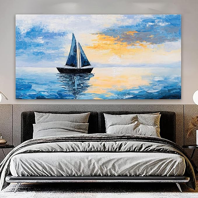 Canvas Wall Art Decor Modern Large Wall Art Pictures for Living Room Blue Coastal Wall Art Prints Landscape Natural Wall Art Decor Artwork for Walls Art Work for Home Office Kitchen Wall Decor 29"x58"