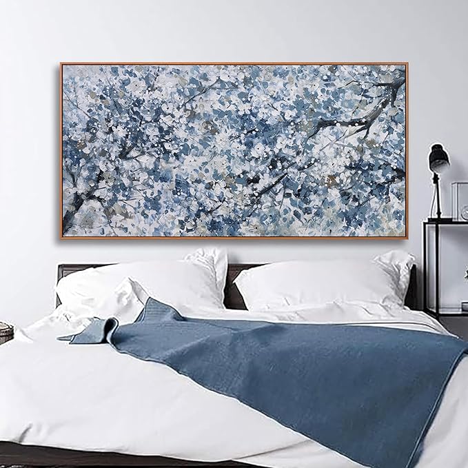 Canvas Wall Art Pictures Wall Decoration Dark Blue And White Abstract Tree Plants Artwork Large Wall Art Modern Painting Framed Pictures For Living Room Home Kitchen Office 29"X58"