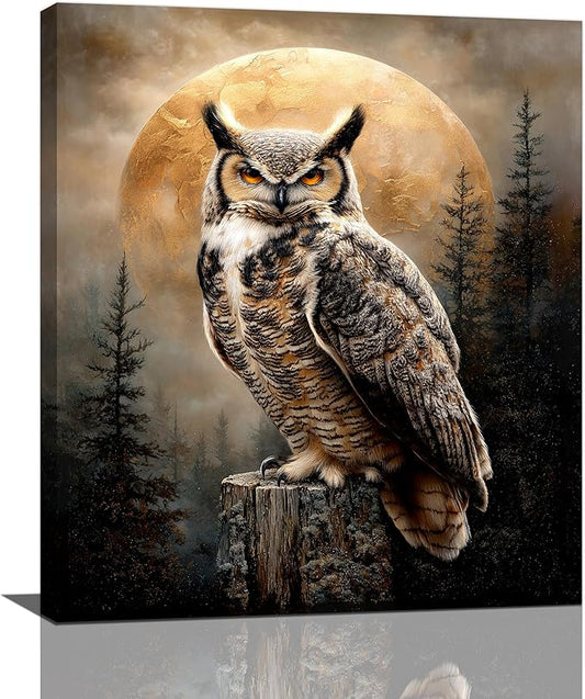 Cabin Owl Wall Art Moon and Forest Canvas Wall Decor Rustic Animal Pictures Paintings Prints Mystical Wildlife Artwork Framed Decorations For Bathroom Bedroom Living Room Office Gifts 20" x 24"