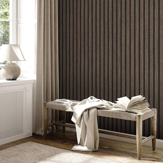 A.S. Création Wallpaper Wood Panels - Black, Brown - Striped Wood Wallpaper 395.99in x 20.87in Made in Germany - 391093