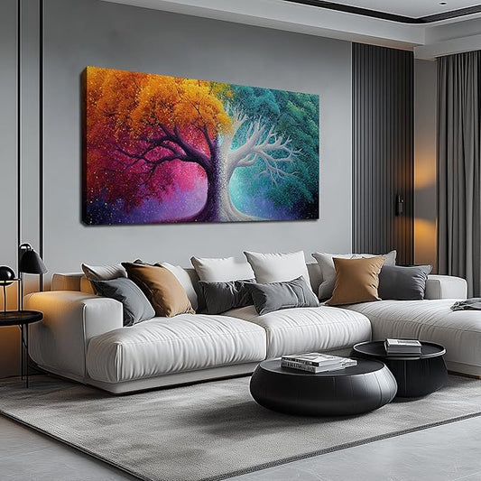 Colorful Wall Art for Living Room Bedroom Home Office Large Tree Canvas Wall Decor Modern Pictures Art Grey Artwork 24"x 48"