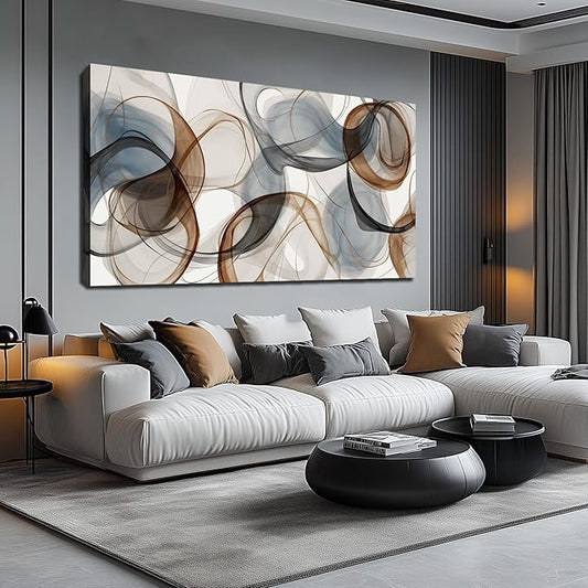 Abstract Art Wall Decor Light Blue Wall Art Brown Canvas Art Print Modern Large Artwork for Bedroom Bathroom Living Room Office 29"x 59"