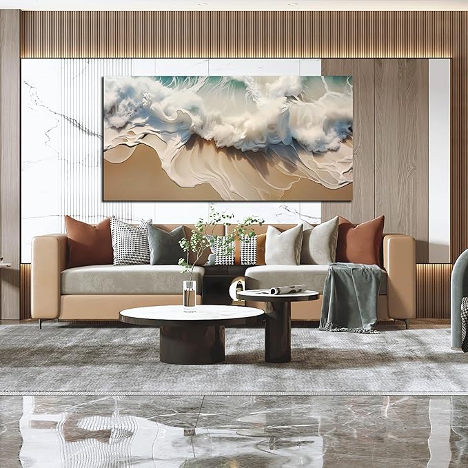 Ocean Waves Canvas Wall Art for Living Room, Beach Scenery View Home Decor Picture, Sea Waves Canvas Wall-Decoration, Modern Seaside Scene Decorative Print Artwork for Bedroom, Large Size 59x29 Inches