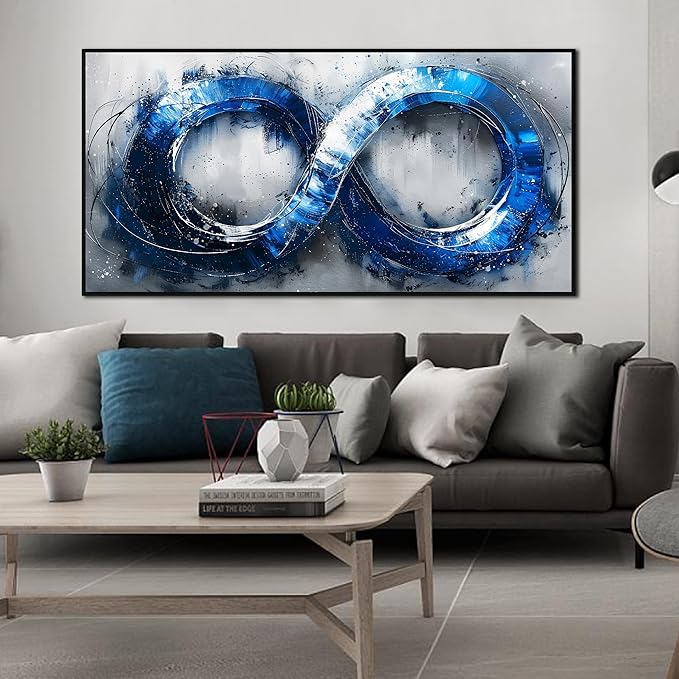 Ouzzlie Blue Picture Wall Decor for Living Room Office Abstract Canvas Wall Art Large Circle Modern Artwork Grey and White Art 29" x 59"