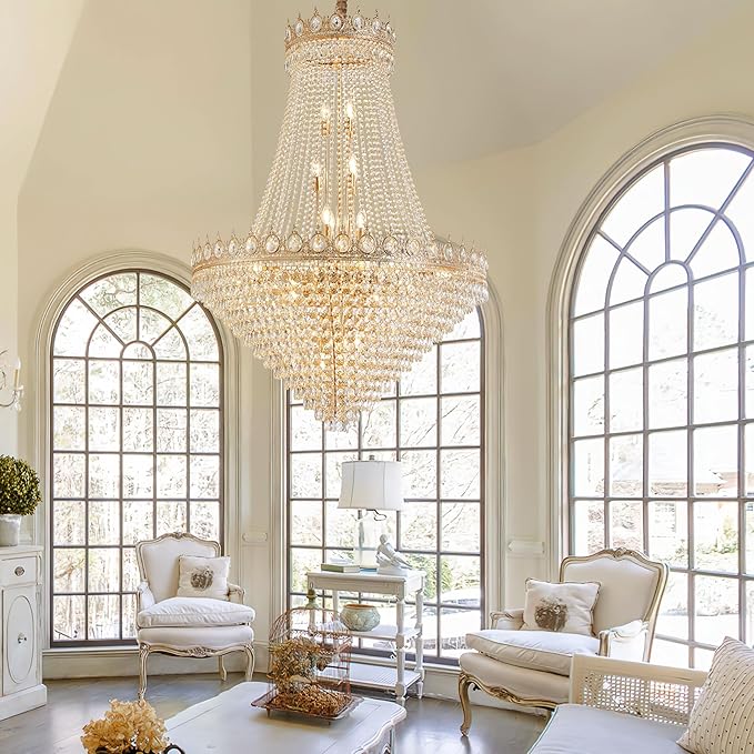 KoKo&Yukina 40" Gold Crystal Chandeliers French Empire Chandeliers K9 Crystal Modern Farmhouse Crystal Chandelier Adjustable Hanging Chandelier for Staircase Foyer Hallway