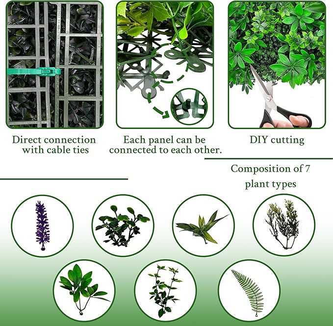 Artificial Greenery Wall Panels: 20"x 20" 2P UV-Anti Faux Green Grass Wall Privacy Backdrop Fence Screen for Garden Fence Covering Privacy, Outdoor Indoor Home Decor