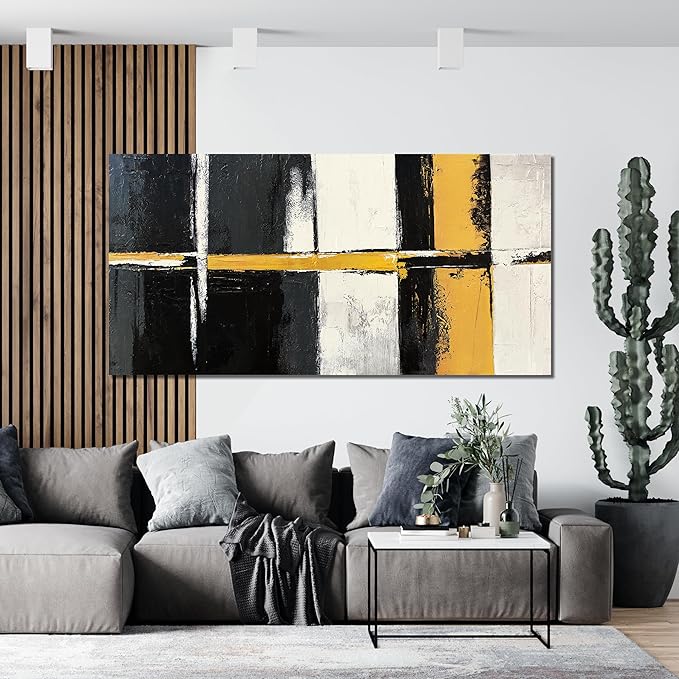 Canvas Wall Art Decor Large Wall Art Pictures for Living Room Abstract Art Work Black and White Wall Art Decor Modern Black Yellow Abstract Wall Art Prints For Bedroom Office Home Wall Decor 29"x58"