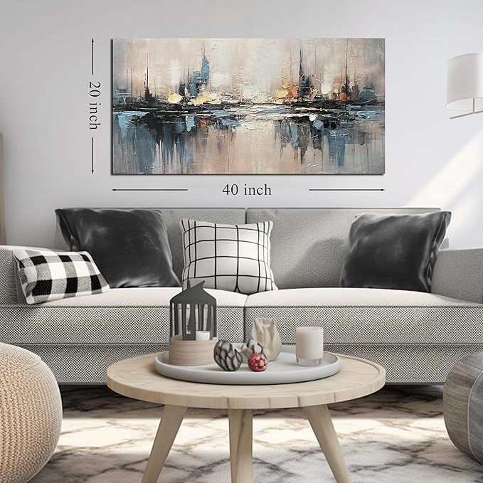 Abstract Canvas Wall Art for Bedrooom Blue and Gray Wall Decor for Living Room City Wall Art for Office 20 x 40 Inches