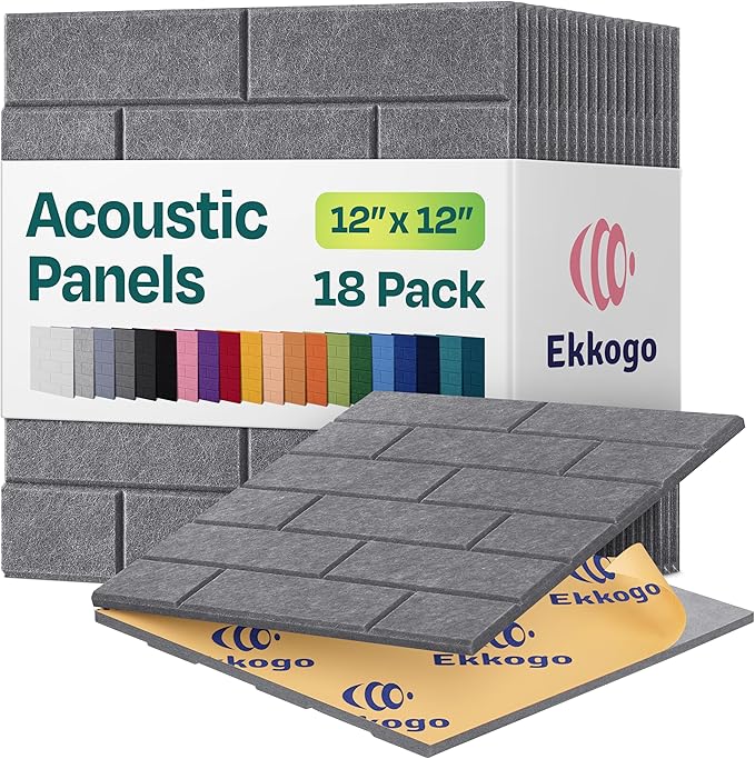 Acoustic Panels 18-Pack Soundproof Wall 12"X12"X0.4" Brick Style Premium Sound Dampening Easy Self Adhesive Installation - [Pebble Gray]