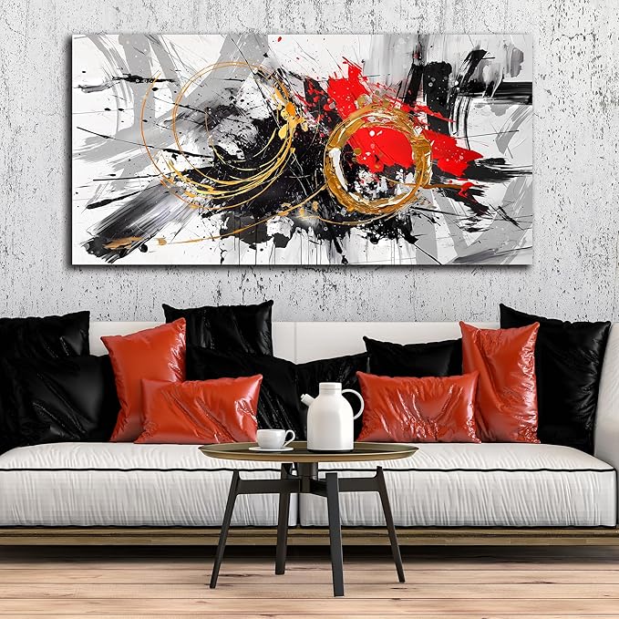 CIRABKY Large Abstract Wall Art Black and White Canvas Wall Art Living Room Art Wall Decor Bedroom Office Prints Pictures Size 24" x 48"