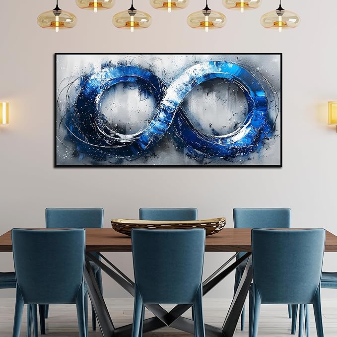 Ouzzlie Blue Picture Wall Decor for Living Room Office Abstract Canvas Wall Art Large Circle Modern Artwork Grey and White Art 29" x 59"
