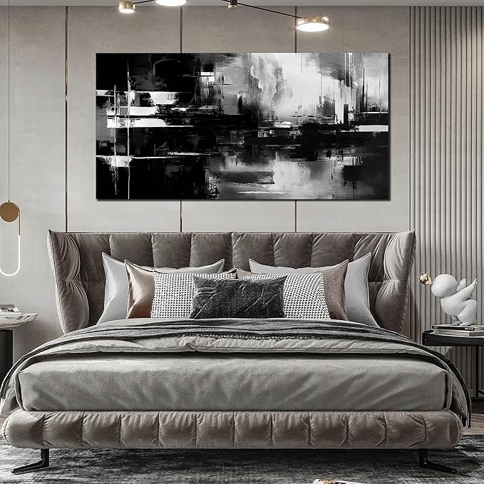 Abstract Canvas Wall Art for Office - Black and White Wall Pictures for Living Room - Big Wall Art for Bedroom Size 29" x 59"