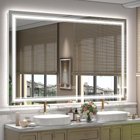 55x36 inch Large LED Mirror for Bathroom, Lighted Vanity Mirror for Wall, Dimmable, Anti-Fog, Shatter-Proof, ETL Listed (Front Lights + Backlit)
