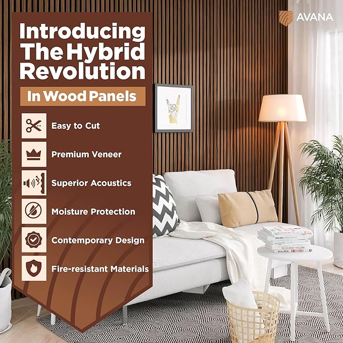Avana Acoustic Wood Wall Panels – 94.4 x 12.6 Inch Rustic Walnut Acoustic Panels 2 PCs – Wall Panels For Interior Wall Decor For Homes, Offices, Studios – Sturdy and Durable Wood Panels For Wall