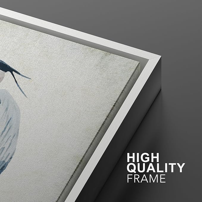 MUDECOR Framed Canvas Print Wall Art Heron Bird Wild Animal Prints Minimalist Modern Art Boho Relax Cozy Decor for Bedroom - 16"x24"x3 White