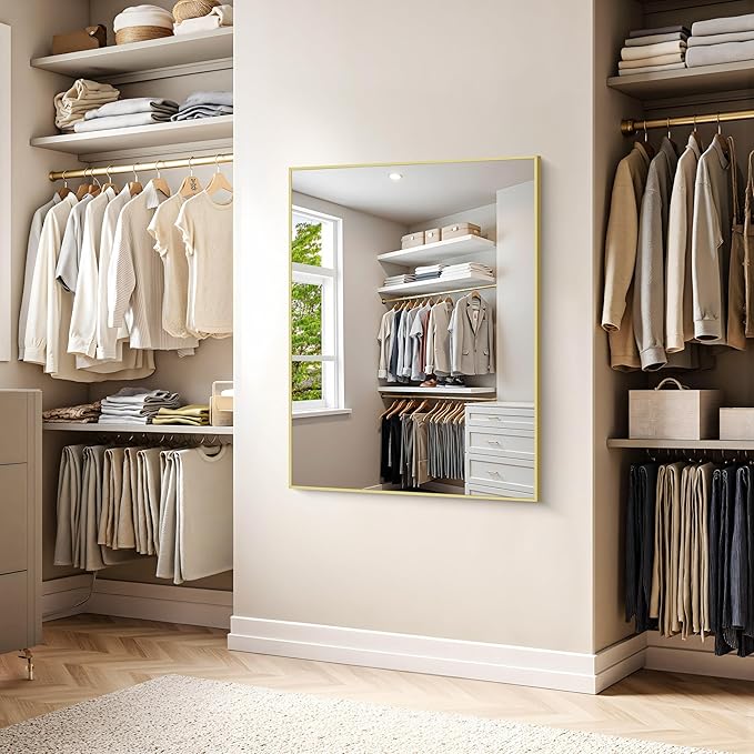 KOCUUY Gold Mirror, 48"x36" Large Gold Bahtroom Mirror for Over Sink, Metal Frame Rectangle Mirror with Modern Design for Bathroom, Living Room, Farmhouse, Entryway, Hang Horizontal/Vertical