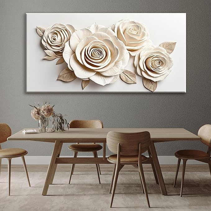 Canvas White Wall Art Living Room Home Wall Decor Modern Canvas Art Wall Decor 29x58 Inches Large Flower Wall Art Elegant Picture For Bedroom Hotel Office Artwork