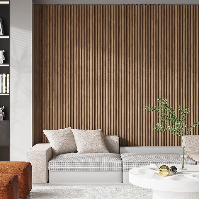 8-Pack WPC Slat Wall Panels - 3D Wall Panels, Water-Proof and Easy Installation, Accent Slat Wall Paneling for Living Room, Office,Walnut, 96 x 6.6 Inch