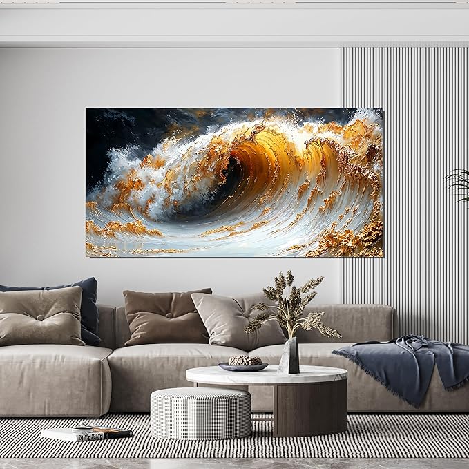 AIXMGSJS Canvas Wall Art Decor Large Artwork for Walls Large Wall Art Pictures for Living Room Canvas Art Wall Decor Gold Wave Wall Art Prints Modern Abstract Wall Art Bedroom Office Decor 24" X 48"