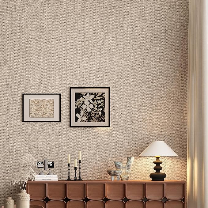 24in X 393in Grasscloth Peel and Stick Fabric Textured Contact Paper for Cabinets, Linen Wallpaper Vintage Matte Frosted Waterproof Flax Luxury Wallpaper for Bedroom Kitchen (Light Brown)