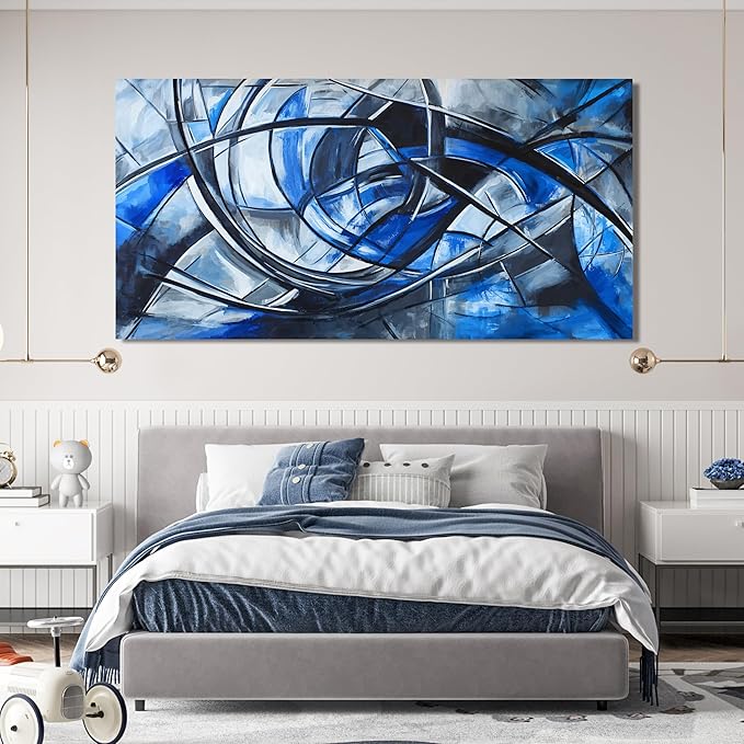 Abstract Wall Art Decor Oversized Wall Art Pictures for Living Room Abstract Canvas Art Wall Decor Modern Large Blue Wall Art Prints Black and White Wall Art Decor Bedroom Office Decor 29" X 58"