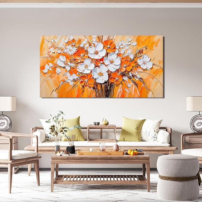 KUPTEU Canvas Wall Art Decor Wall Art Pictures for Living Room Artwork for Walls Vintage Flowers Wall Art Decorations White Floral Wall Art Prints Canvas Art Wall Decor Bedroom Home Decor 20"X40"