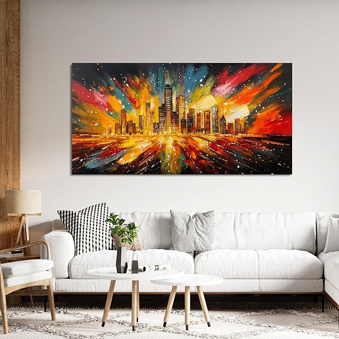 Canvas Wall Art Decor Wall Art Pictures for Living Room Canvas Art Wall Decor Modern Abstract Wall Art Prints Artwork for Walls Colorful City Wall Art Decor Kitchen Bedroom Office Wall Decor 20" X 40"