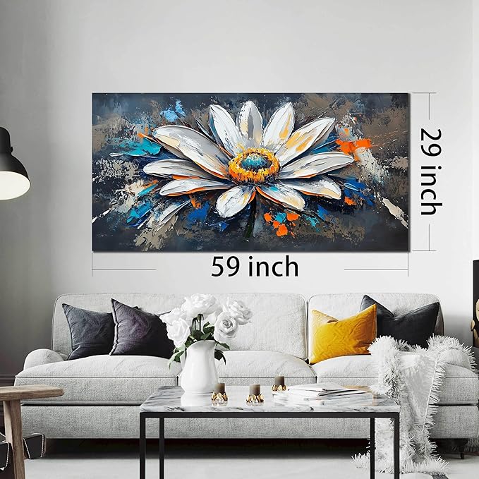 AOZEMI Large Canvas Wall Art for Living Room Bedroom Home Office White Flower Art Floral Picture Modern Artwork 29"x59"
