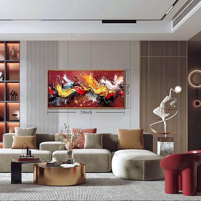 Ouzzlie Colorful Wall Decor Red Art for Living Room Large Wall Pictures Abstract Artwork Home Decor Prints Wall Art 29"x 59"