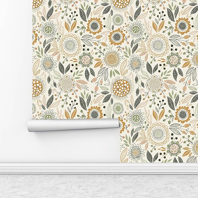 Boho Floral Garden Wallpaper/Peel and Stick Removable Wallpaper Home Decor Wall Art Wall Decor Room Decor (17.7''x118'')
