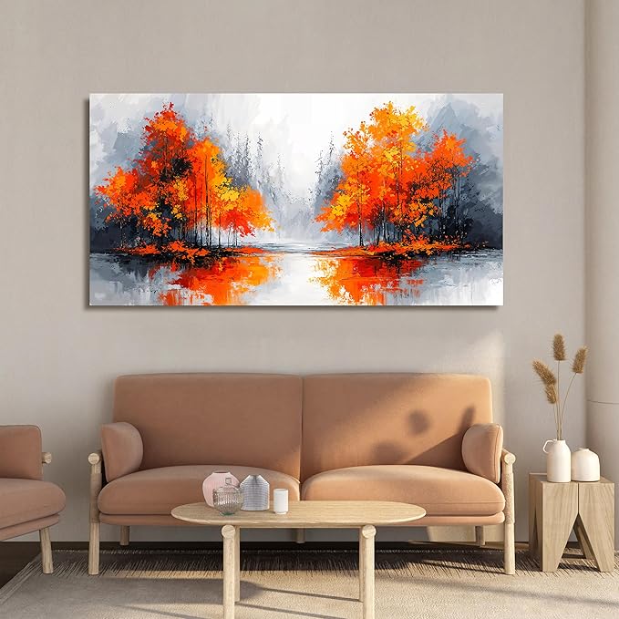 Canvas Wall Art Decor Modern Landscape Wall Art for Living Room Canvas Art Wall Decor Fall Orange Artwork for Walls Black and White Wall Art Prints Bedroom Office Home Decor Aesthetic 20" X 40"