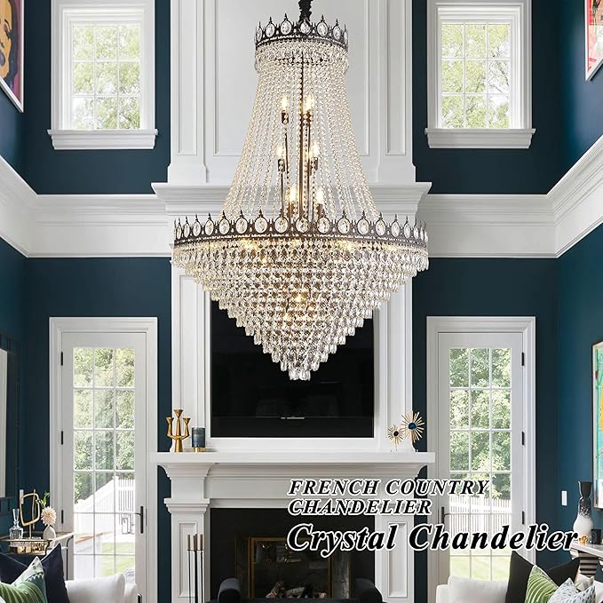 KoKo&Yukina 40" French Empire Black Crystal Chandelier - Modern Farmhouse Style, Adjustable Hanging for Living Room, Hallway, Foyer