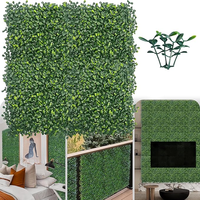 Artificial Grass Wall Panel Backdrop,10 X 10 in 16P(11.2 sqft) UV-Anti Greenery Boxwood Panels for Indoor Outdoor Green Wall Decor & Ivy Fence Covering Privacy