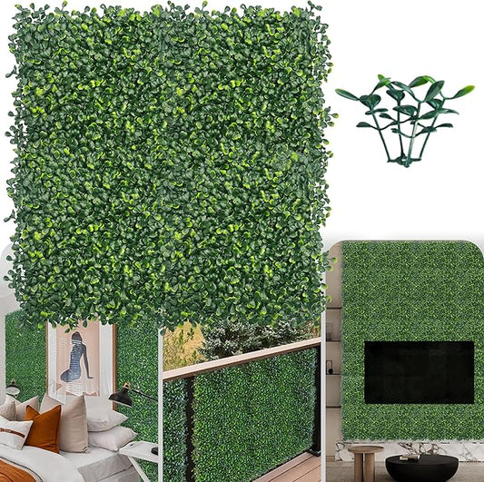 Artificial Grass Wall Panel Backdrop,10 X 10 in 16P(11.2 sqft) UV-Anti Greenery Boxwood Panels for Indoor Outdoor Green Wall Decor & Ivy Fence Covering Privacy