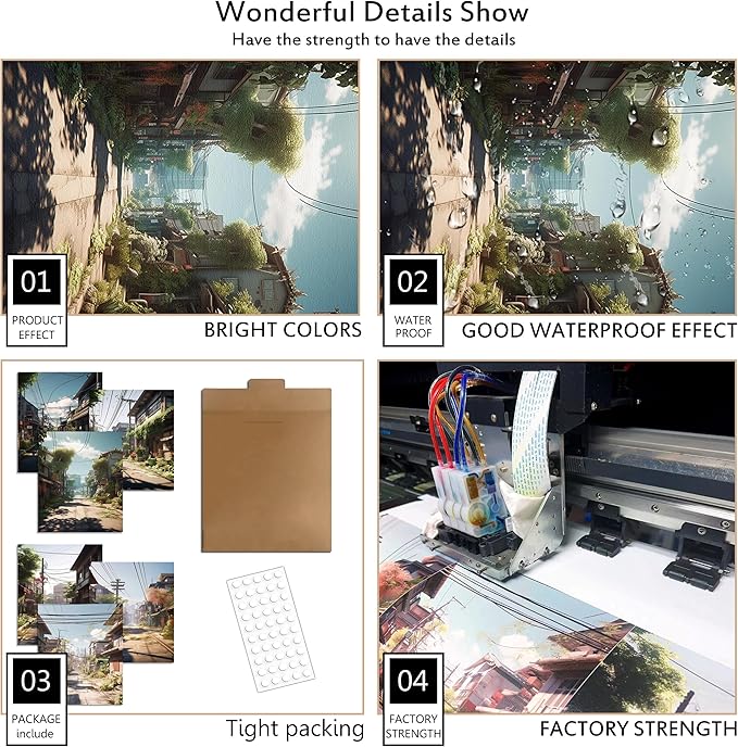 Luodroduo Japanese Wall Art Set of 6 Japan Rural Architecture Abstract Scenery Illustration Wall Decor Countryside Streets Canvas Art Poster for Living Room Bedroom Wall Art (D, 11"x14" UNFRAMED)