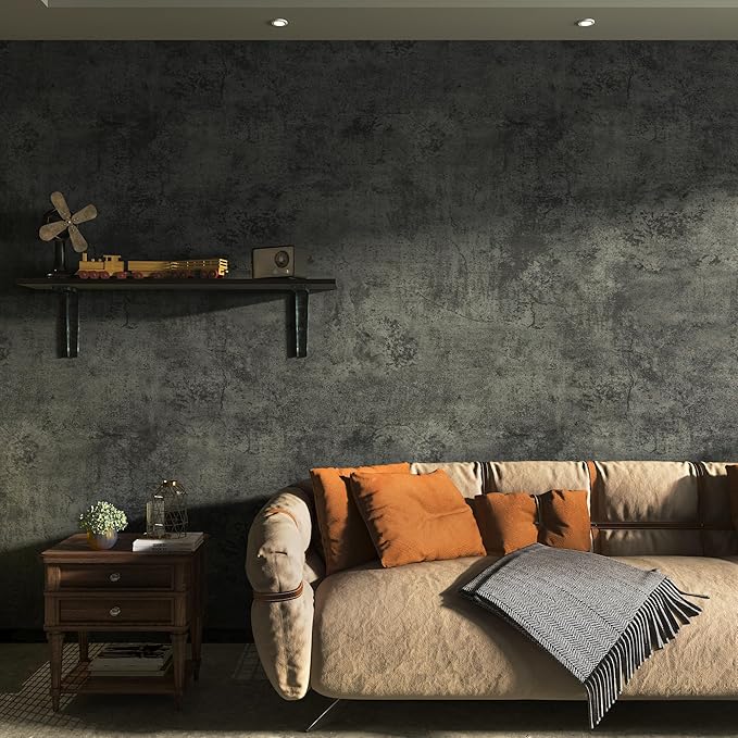 JSEVEM 31"×591" Large Size Extra Wide Thick Dark Blue Grey Concrete Wallpaper Peel and Stick Industrial Light Blue Gray Concrete Contact Paper Vinyl Adhesive Cement Sticker for Bedroom Bathroom Walls