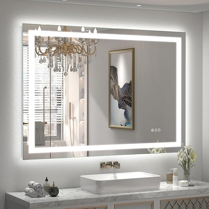 44x36 LED Mirror for Bathroom, Dimmable Bathroom Vanity Mirror with Lights, Anti-Fog, Memory, 3 Colors, Shatter-Proof, ETL Listed (Front Lights+Backlit)
