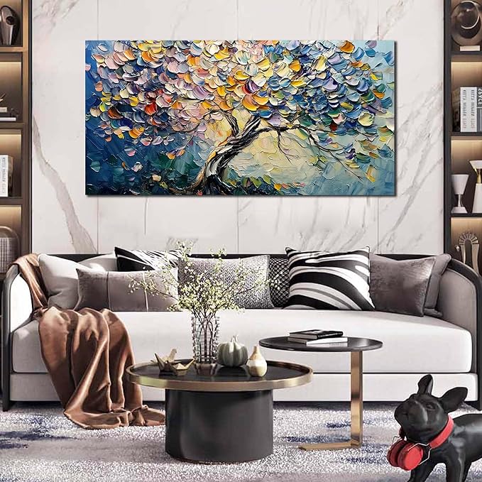 AOZEMI Large Tree Wall Art Colorful Home Decor Modern Canvas Picture Art for Living Room Bedroom Office Abstract Artwork Prints 24"x 48"
