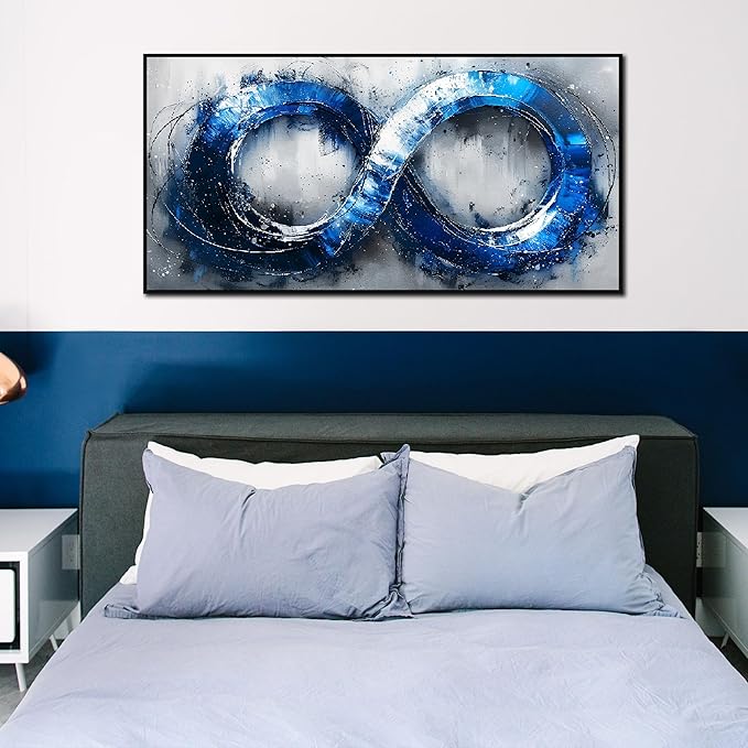 Ouzzlie Blue Picture Wall Decor for Living Room Office Abstract Canvas Wall Art Large Circle Modern Artwork Grey and White Art 29" x 59"