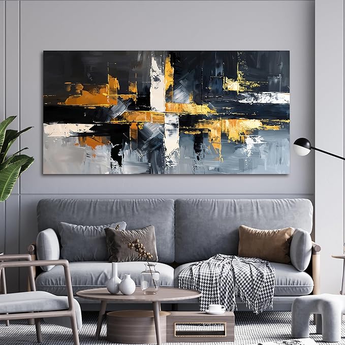 Large Canvas Wall Art Decor Oversized Gold Wall Art for Living Room Black and White Wall Art Prints Artwork for Walls Modern Abstract Art Abstract Canvas Art Wall Decor Bedroom Office Decor 29" X 58"