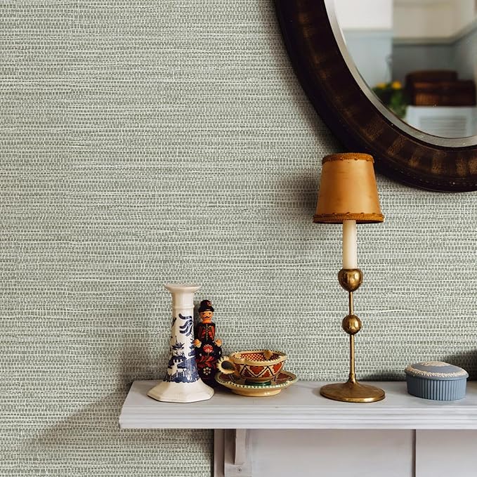 JiffDiff Grasscloth Wallpaper Peel and Stick Cream Grassweave Stick on Wallpaper Textured Self Adhesive Contact Paper 17.3"x118"