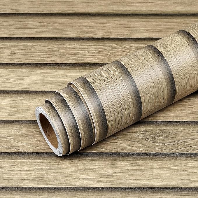 Livelynine Wood Wallpaper 24 X394 Inch Wood Peel and Stick Wall Paper Slatted Brown Vinyl Self Adhesive Contact Paper Decorative for Bedroom Kids Bathroom Door Sticky Slat Wall Paneling for Walls
