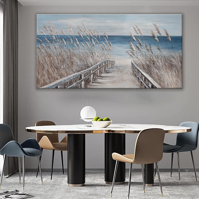 Canvas Wall Art Decor Large Modern Wall Art Decorations Blue Beach Coastal Artwork for Walls Textured Wall Art Prints Pictures Wall Decor Wall Art Bedroom 29"X58" For Room Living Room Office Decor